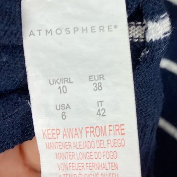 ATMOSPHERE Sweater Women US 6 Stripe Navy White V-neck Rib Long-Slv Slit Hi-Low - Picture 7 of 11